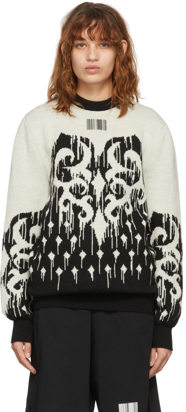 Villapaita VETEMENTS Slavic Graphic Print Knit Sweater Beige | VL12KN100B