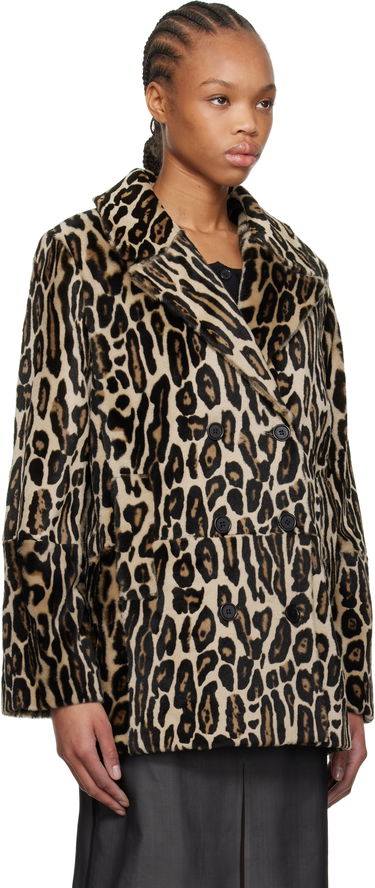Takit RE/DONE Re/Done Leopard Print Shearling Peacoat Beige | 817-06WLEOPCT, 1