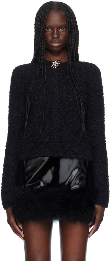 Villapaita Blumarine Blumarine Alpaca Brooch Cardigan With Feather Trim Musta | A444M120A, 0