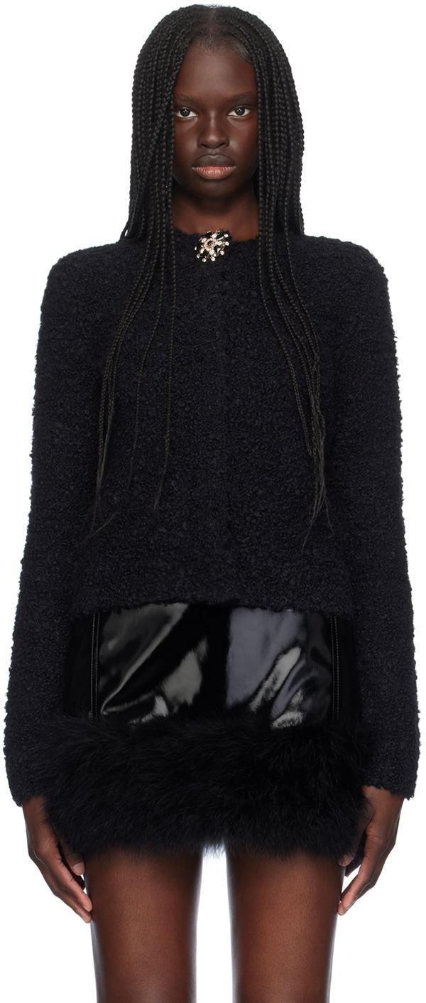 Villapaita Blumarine Blumarine Alpaca Brooch Cardigan With Feather Trim Musta | A444M120A