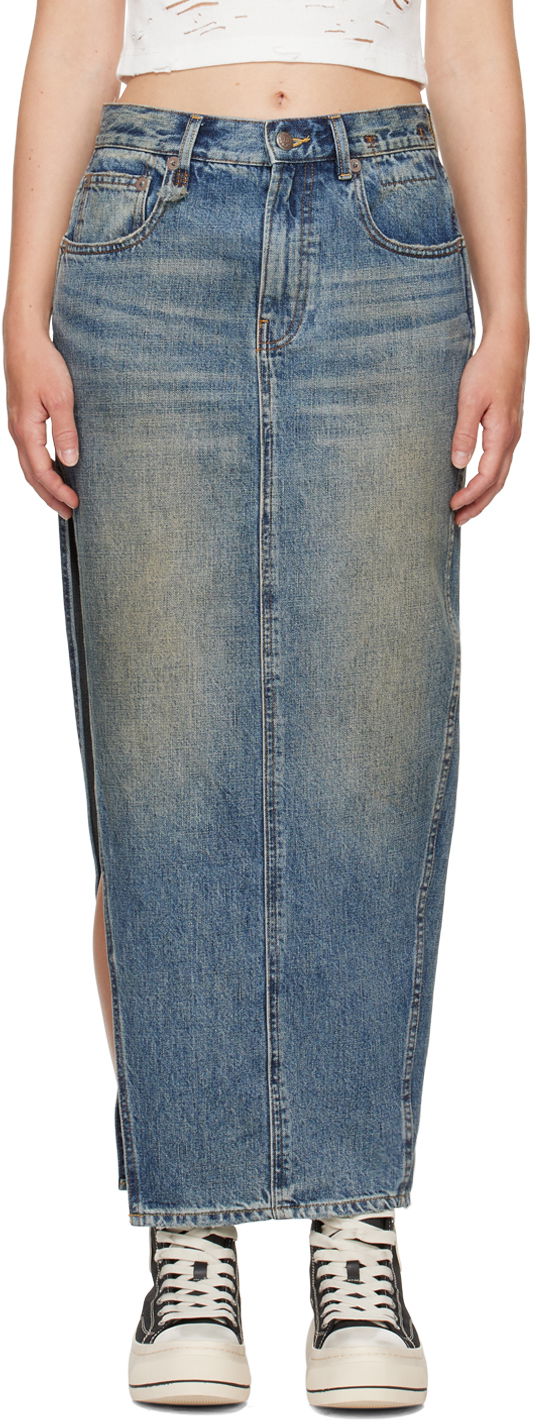 Hame R13 R13 Devon Side Slit Maxi Denim Skirt Sininen | R13WD102-D213A