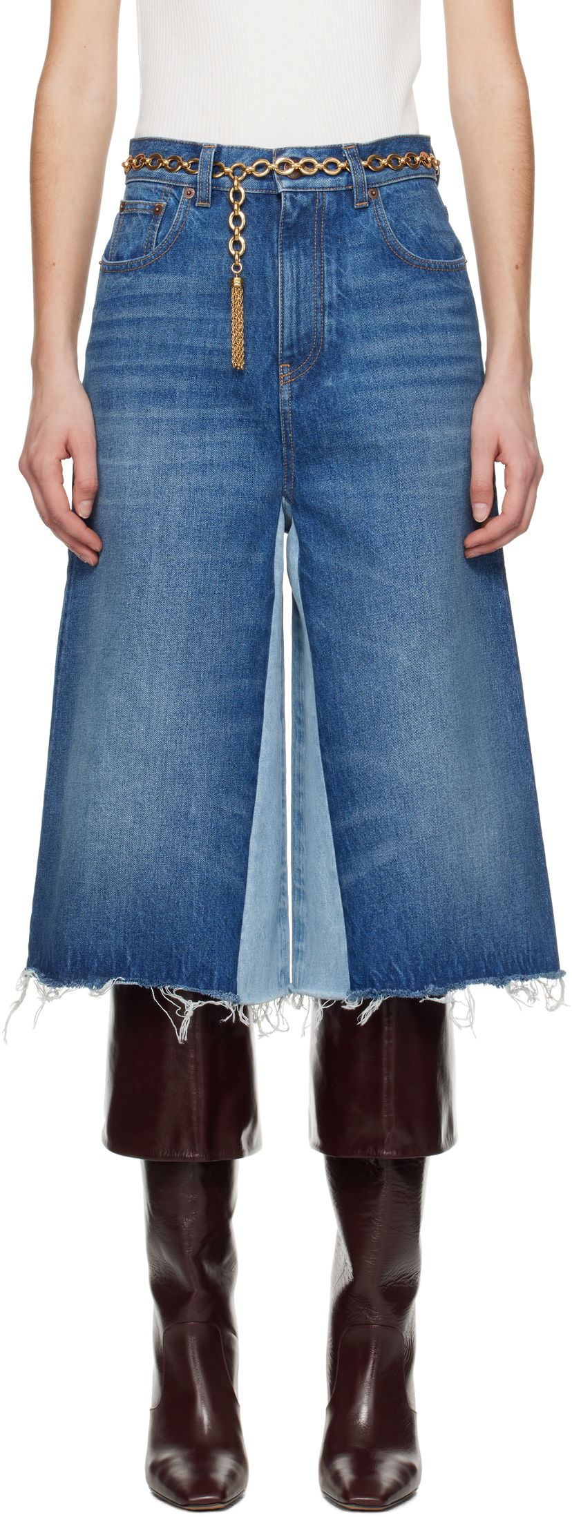 Jeans CHLOÉ Chloé Bermuda Patchwork Denim Shorts Sininen | CH25SDS02158