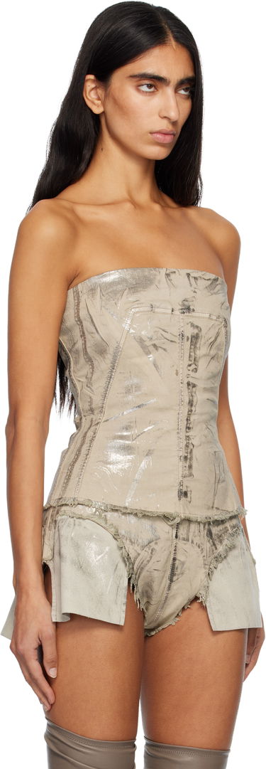 Crop top Rick Owens Rick Owens DRKSHDW Concordians Strapless Metallic Bustier Denim Top Beige | DS02E7129 SDPF, 1