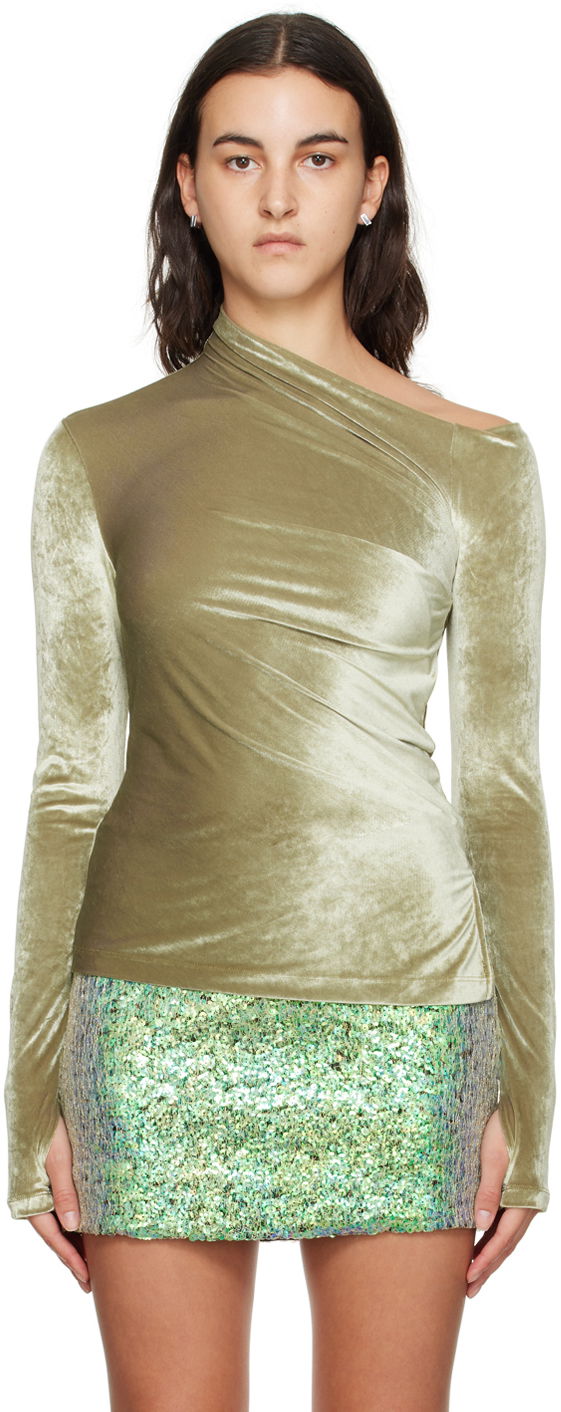 Villapaita Helmut Lang Helmut Lang Asymmetrical Velvet Long Sleeve Top Vihreä | N07HW502