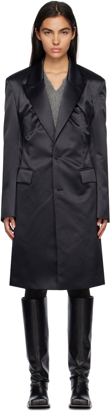 Takit We11done Single-Breasted Satin Coat Musta | WD-CT1-23-043-W-BK