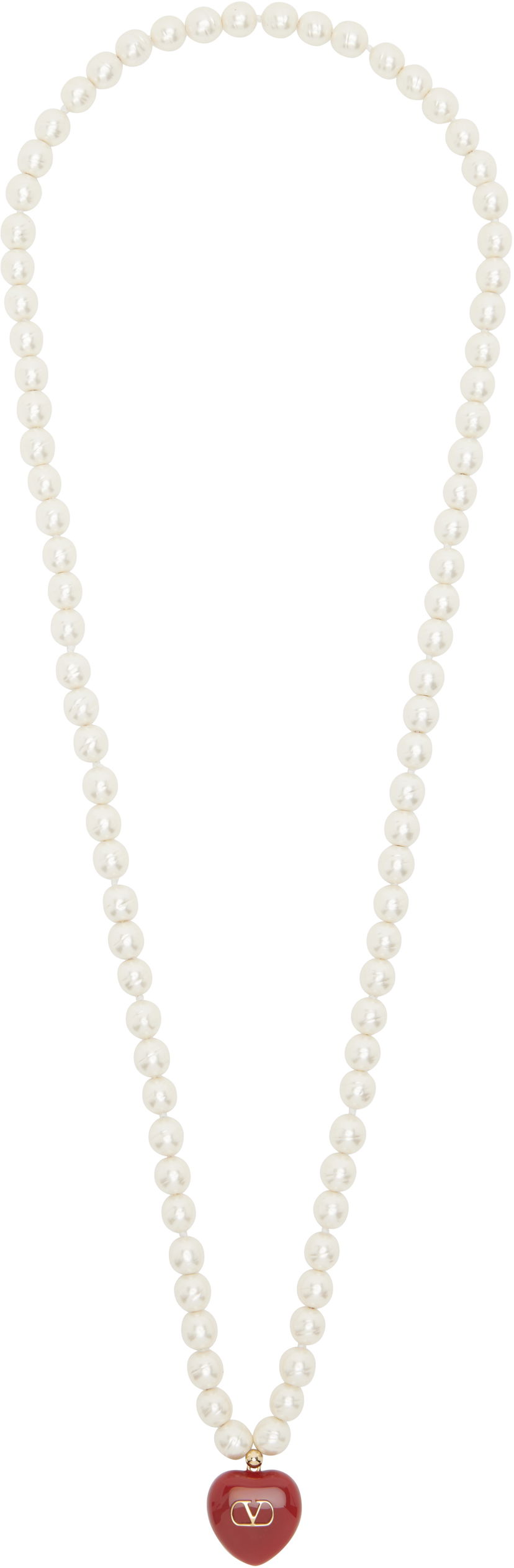 Kaulakoru Valentino Valentino Garavani Pearl Necklace with Heart Pendant Valkoinen | 6W2J0Y07LTD