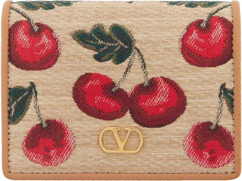 Lompakko Valentino Valentino Garavani VLogo Signature Cherryfic Jacquard Wallet Beige | 6W0P0AJ3CJR