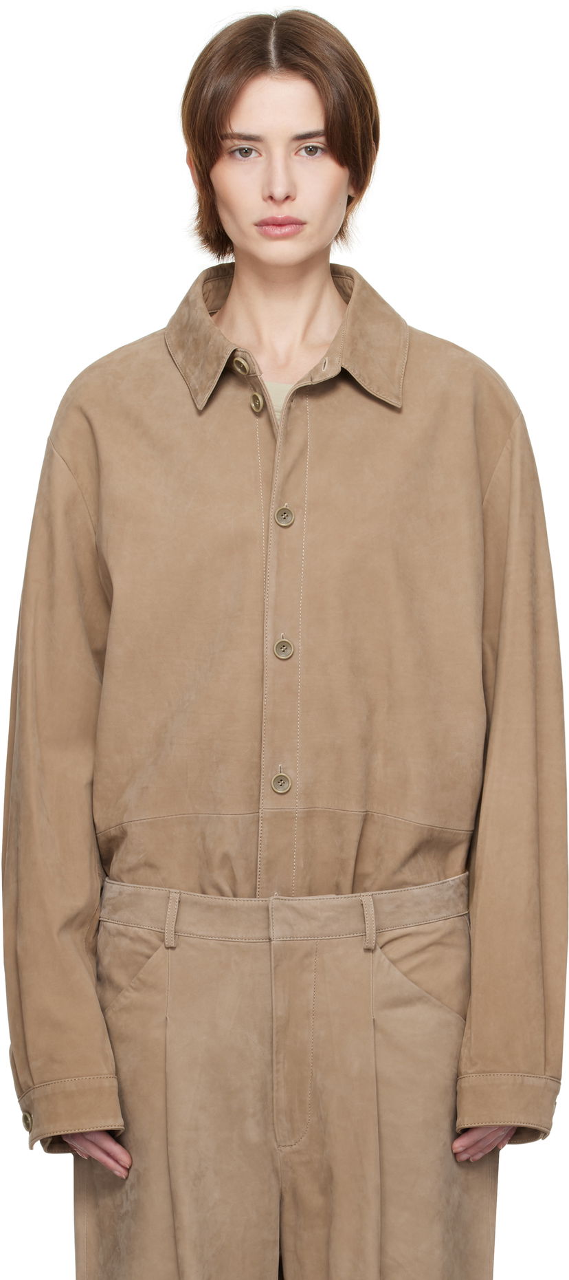 Paita Entire Studios Entire Studios Recurrent Suede Overshirt Beige | ES2673SS