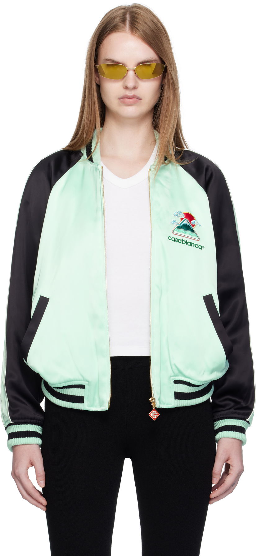 Bomber-takki Casablanca Casablanca Embroidered Satin Bomber Jacket Vihreä | WPF25-JK-373-01