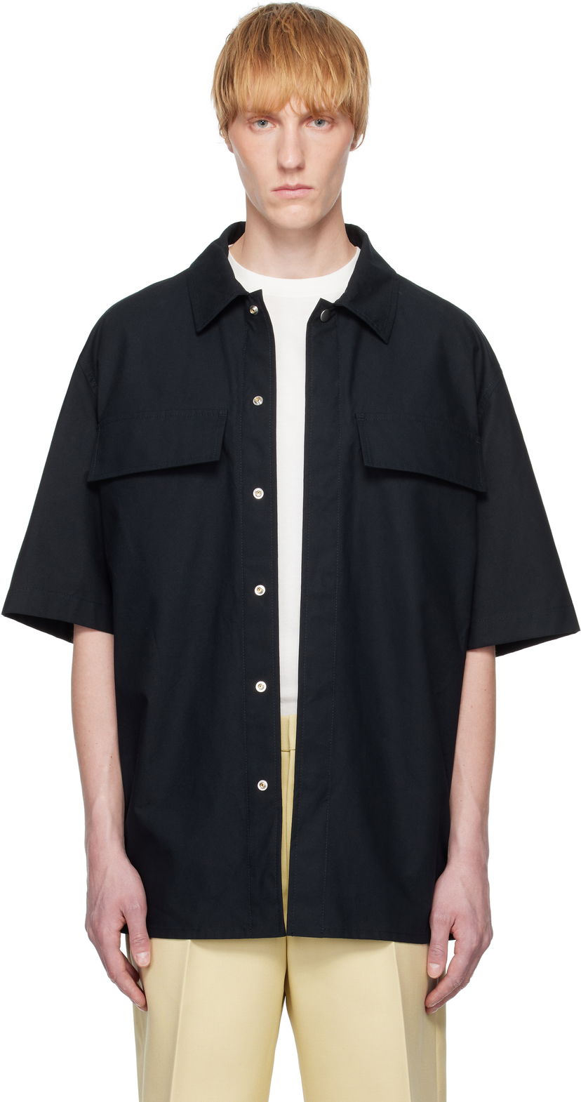 Paita Jil Sander Jil Sander Cotton Short Sleeve Shirt Musta | J47DL0163_J45296
