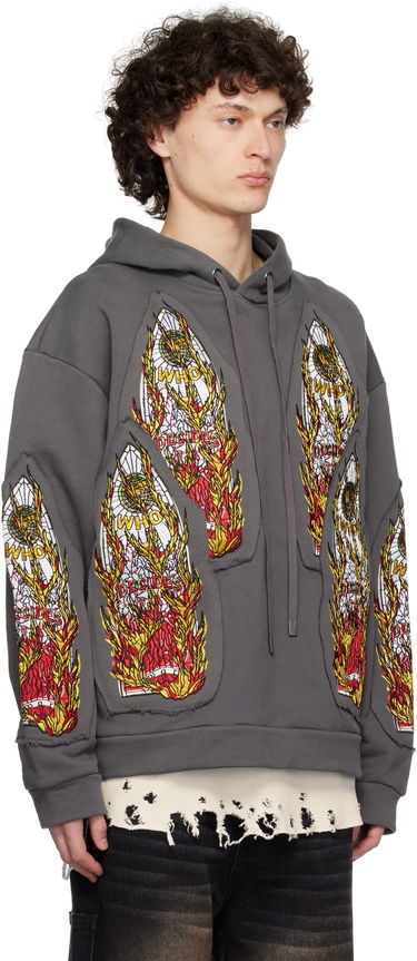Huppari Who Decides War Who Decides War Flame Glass Embroidered Hoodie Harmaa | 1110210021SS25, 1