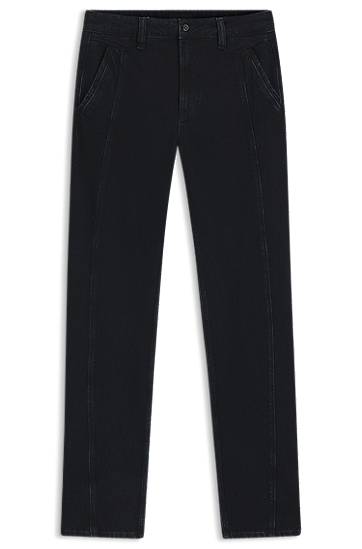 Jeans BOSS Barrel-leg jeans with front seam in soft denim Musta | 50546869