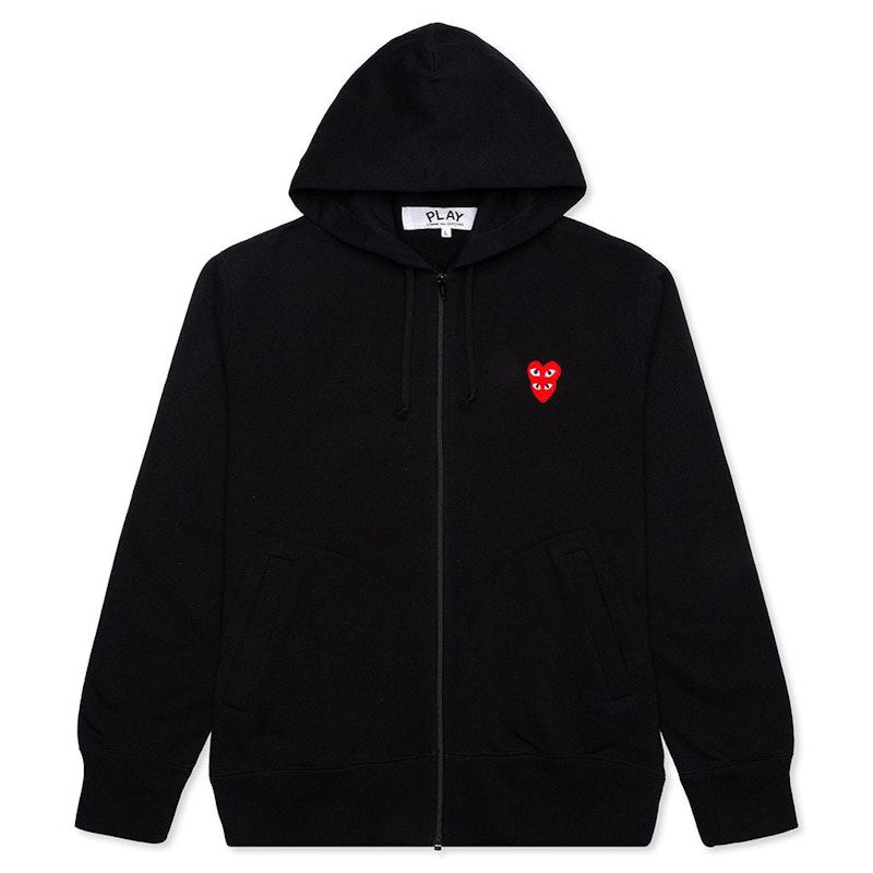 Huppari Comme des Garçons Play Stacked Heart Zip Hoodie Musta | AZ-T293-051-1