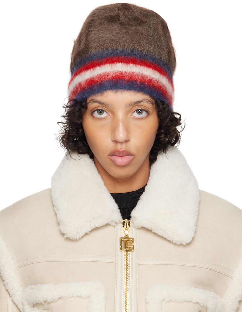 Pipo Balmain Brushed Beanie with Striped Pattern Ruskea | BF2XC035KF36
