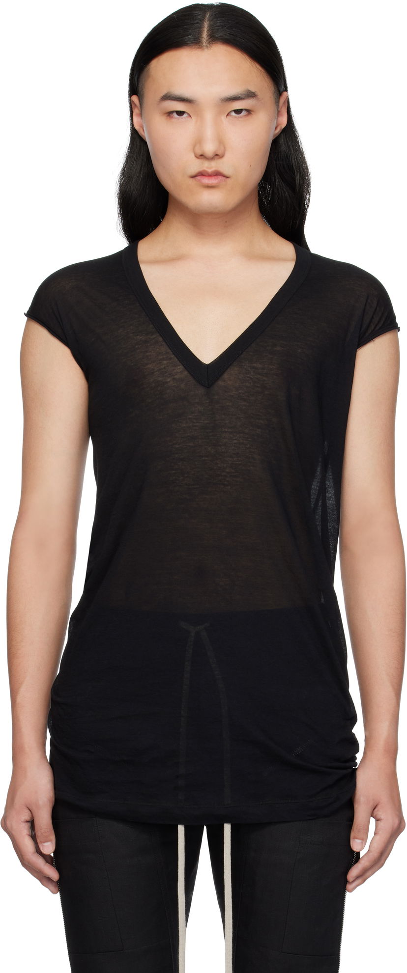 Tankkitoppi Rick Owens Rick Owens Hollywood Deep V SL T-Shirt Musta | RU01E5233 UC