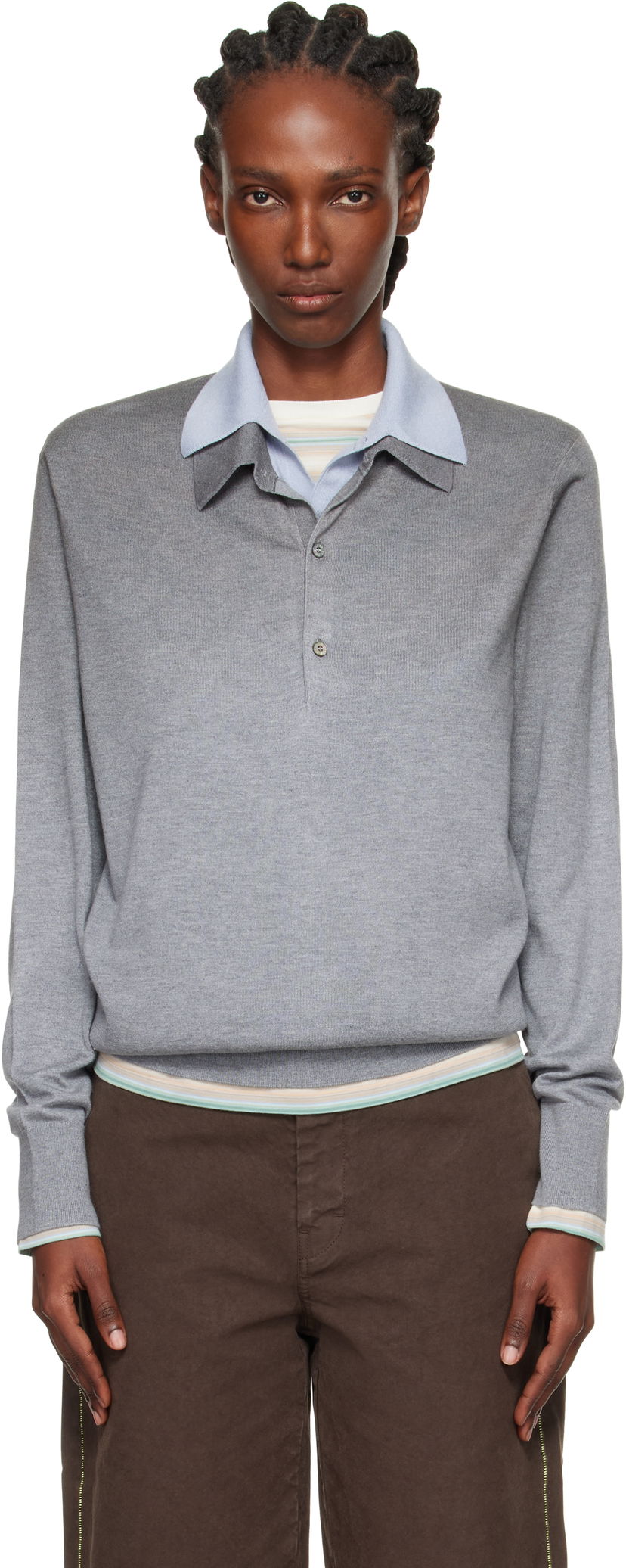 Poolopaita Acne Studios Acne Studios Layered Silk Polo Harmaa | A60591-