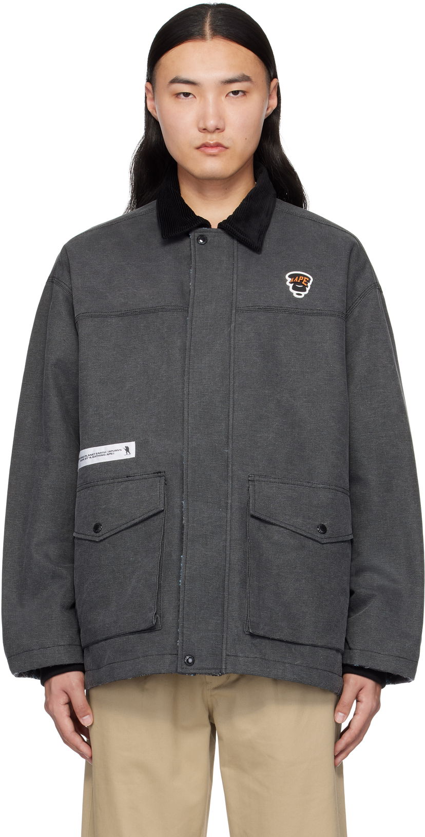 Parka AAPE by A Bathing Ape AAPE by A Bathing Ape Moonface Logo Reversible Utility Jacket Harmaa | AAPJKM7680XXNBKX