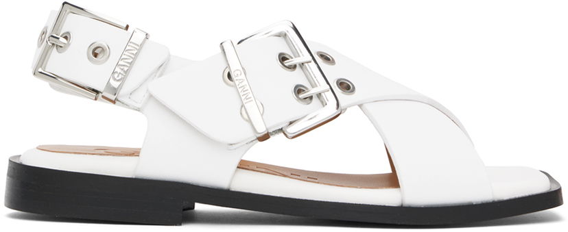 Pin GANNI GANNI Feminine Buckle Cross Strap Sandals Valkoinen | S2568