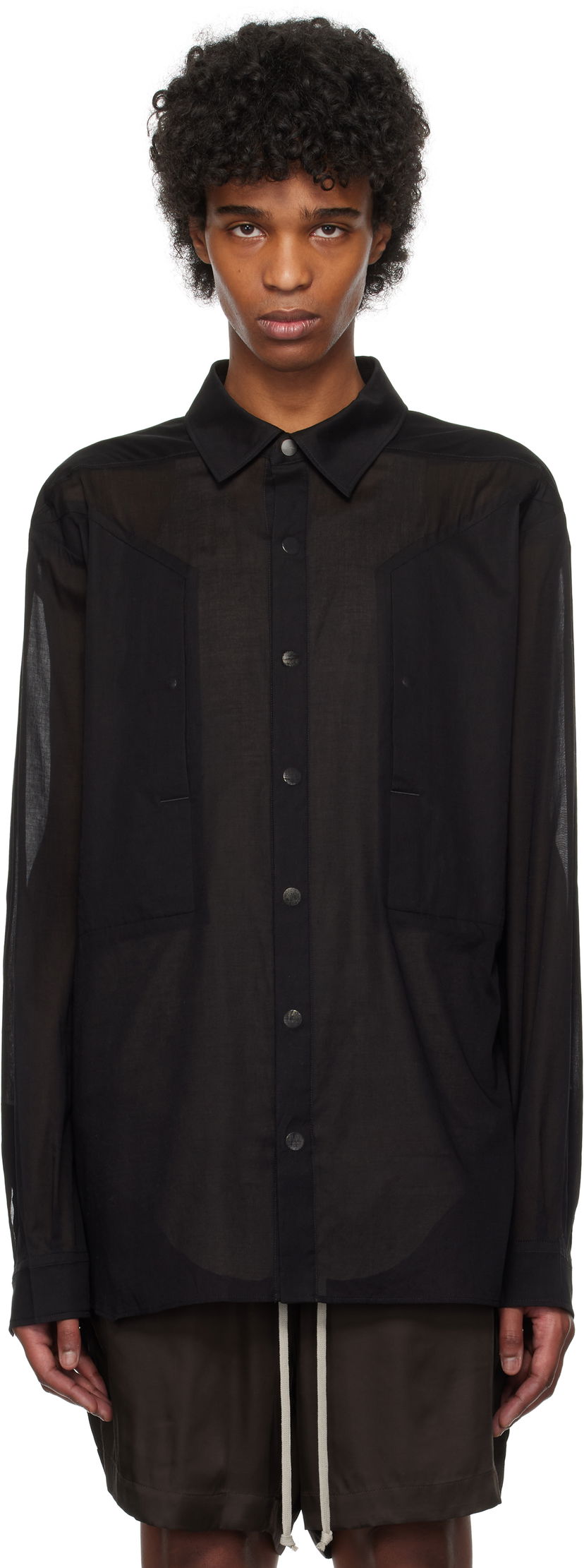 Paita Rick Owens Rick Owens Hollywood Jumbo Fogpocket Outer Shirt Musta | RU01E5240 CV