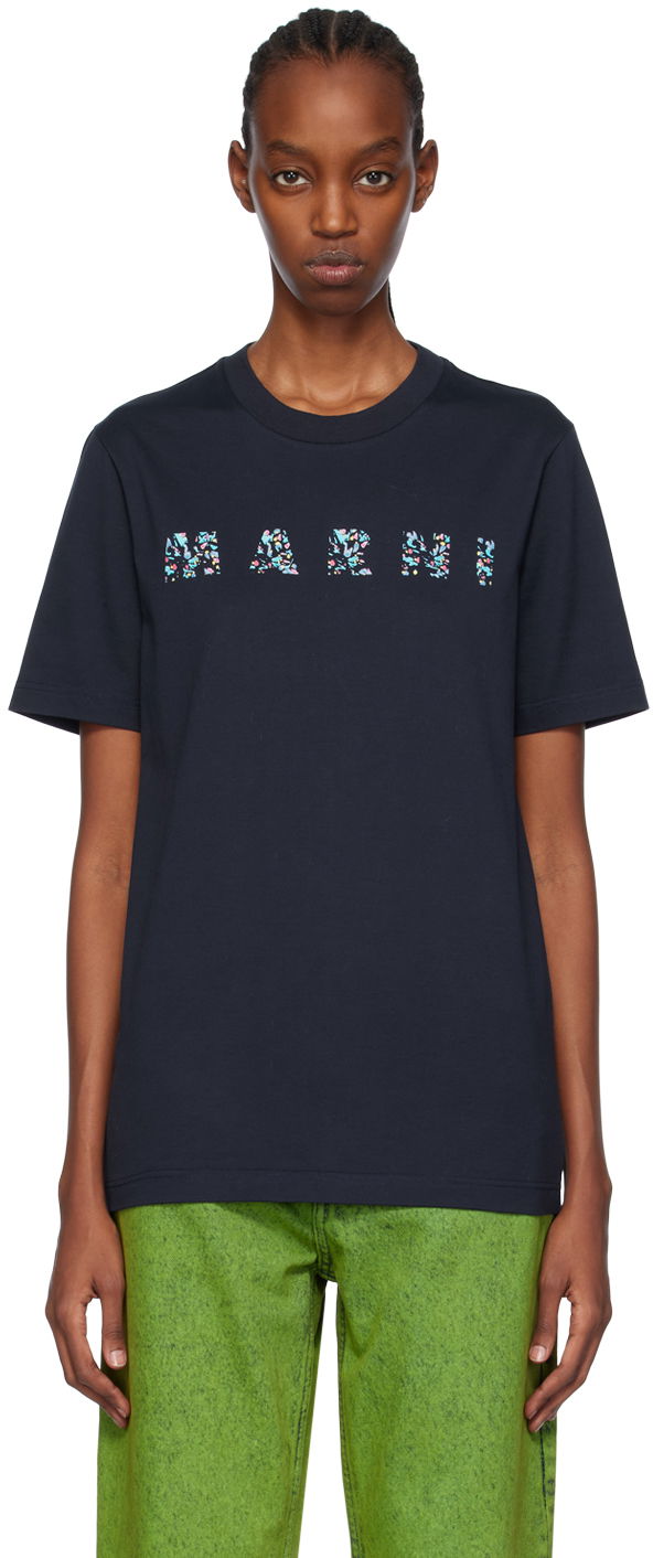 T-paita Marni Printed T-Shirt Tummansininen | HUMU0198PQ USCW21, 0