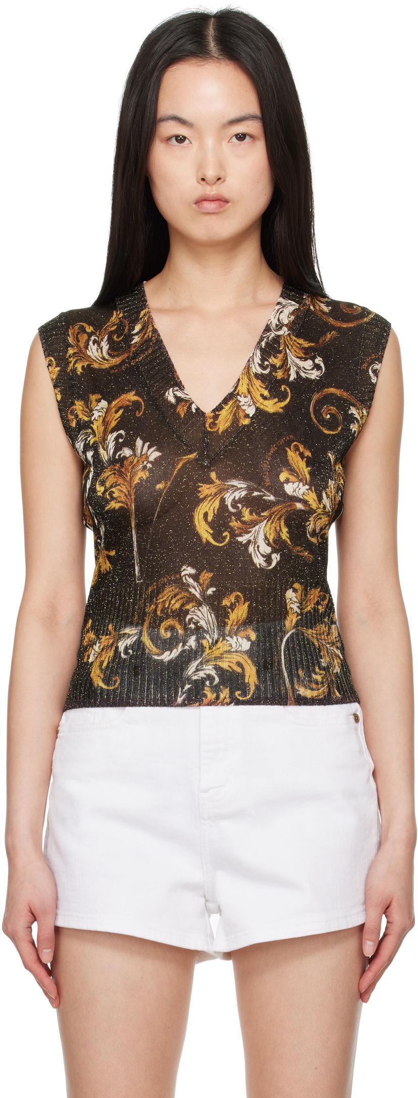 Tankkitoppi Versace Versace Jeans Couture Barocco Lurex Vest Musta | E78HAFM06_ECMN45