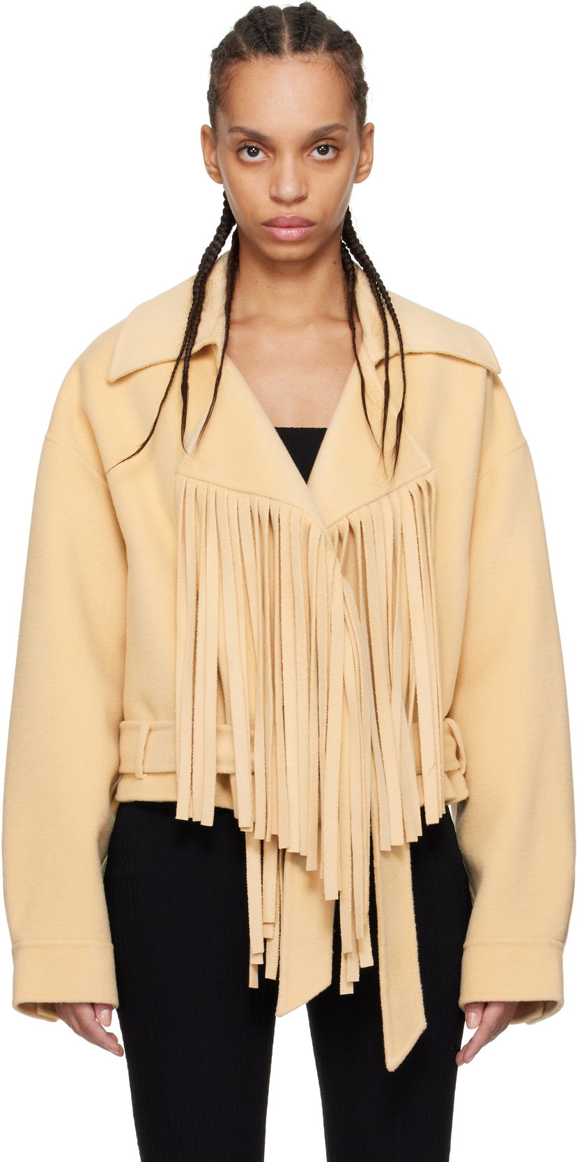 Takki Nanushka Nanushka Ticia Fringed Double Wool Jacket Beige | NW25RSJK10005
