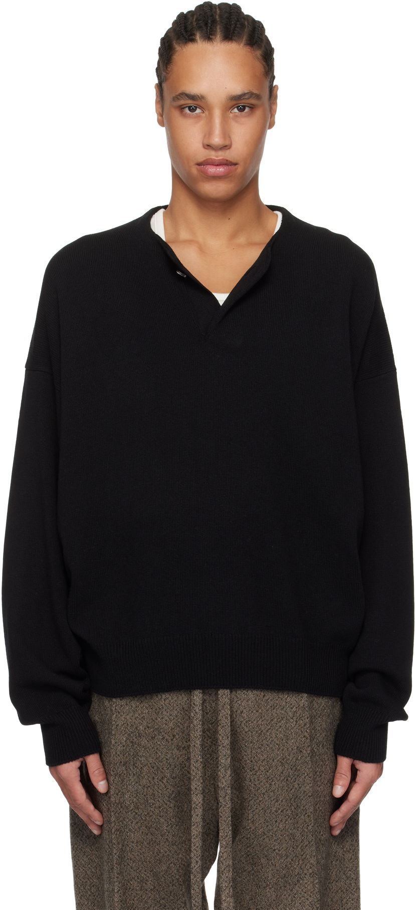 Villapaita Fear of God Fear of God Fine Knit Henley Musta | FGE220-2041LAW