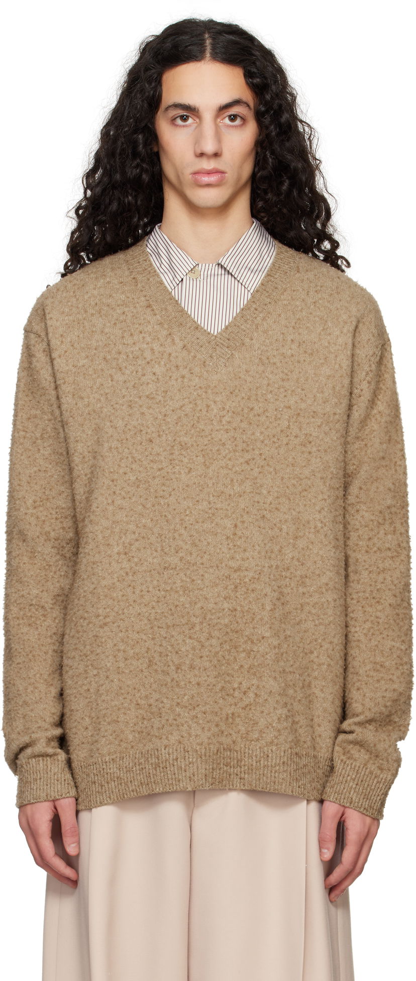 Villapaita Maison Margiela Maison Margiela Pilling V-Neck Sweater Ruskea | S50HN0011 M13108