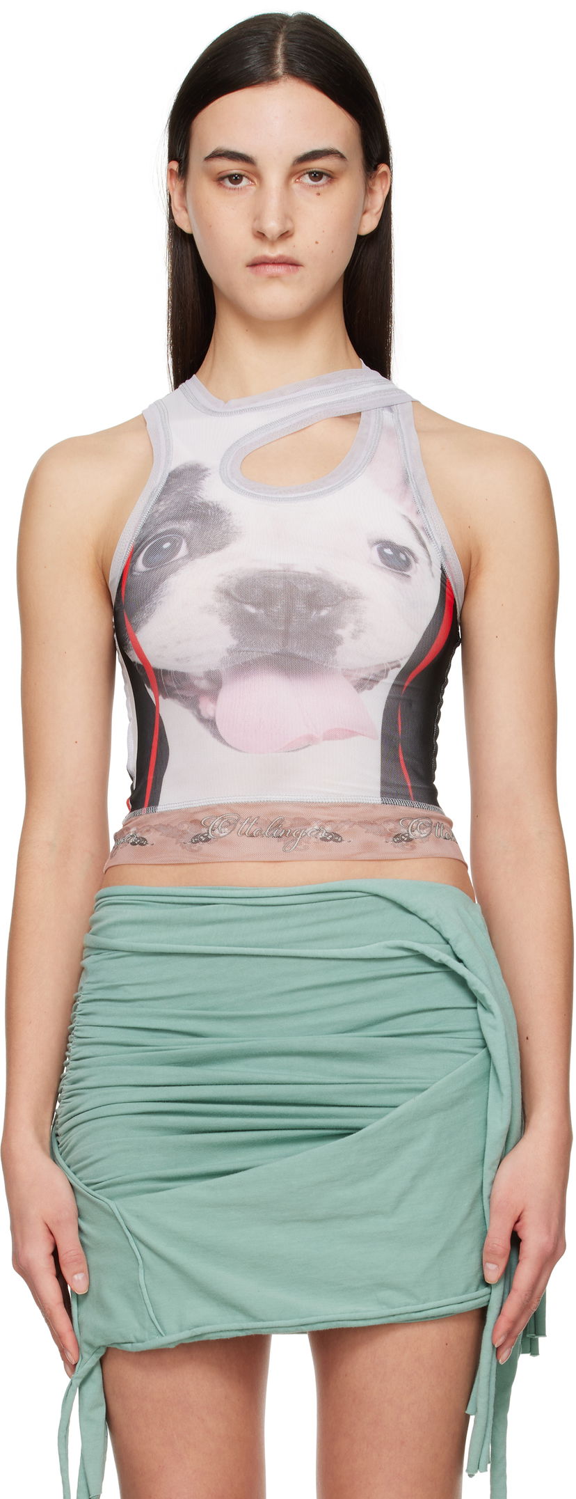 Tankkitoppi Ottolinger Ottolinger Mesh Dog Print Cutout Tank Top Valkoinen | 10110060102