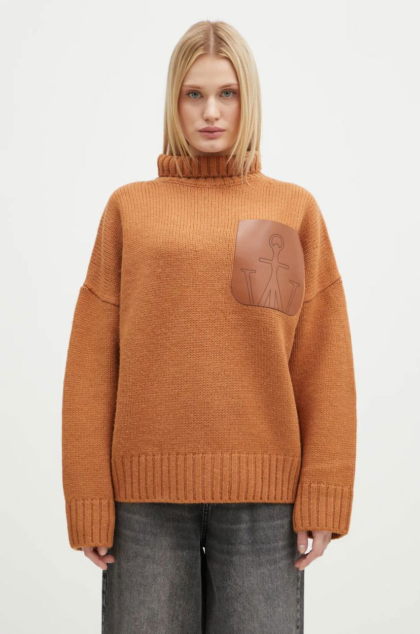 Villapaita JW Anderson JW Anderson Leather Patch Pocket Turtleneck Jumper Ruskea | KW1292.YN0367.619