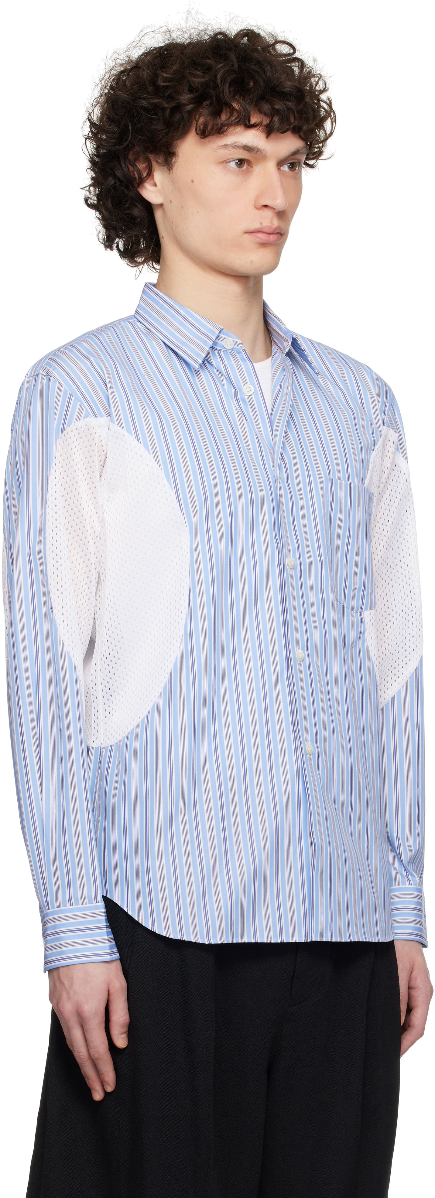 Paita Comme des Garçons Broad Stripe x Polyester Mesh Shirt Sininen | DO-B025-051, 1