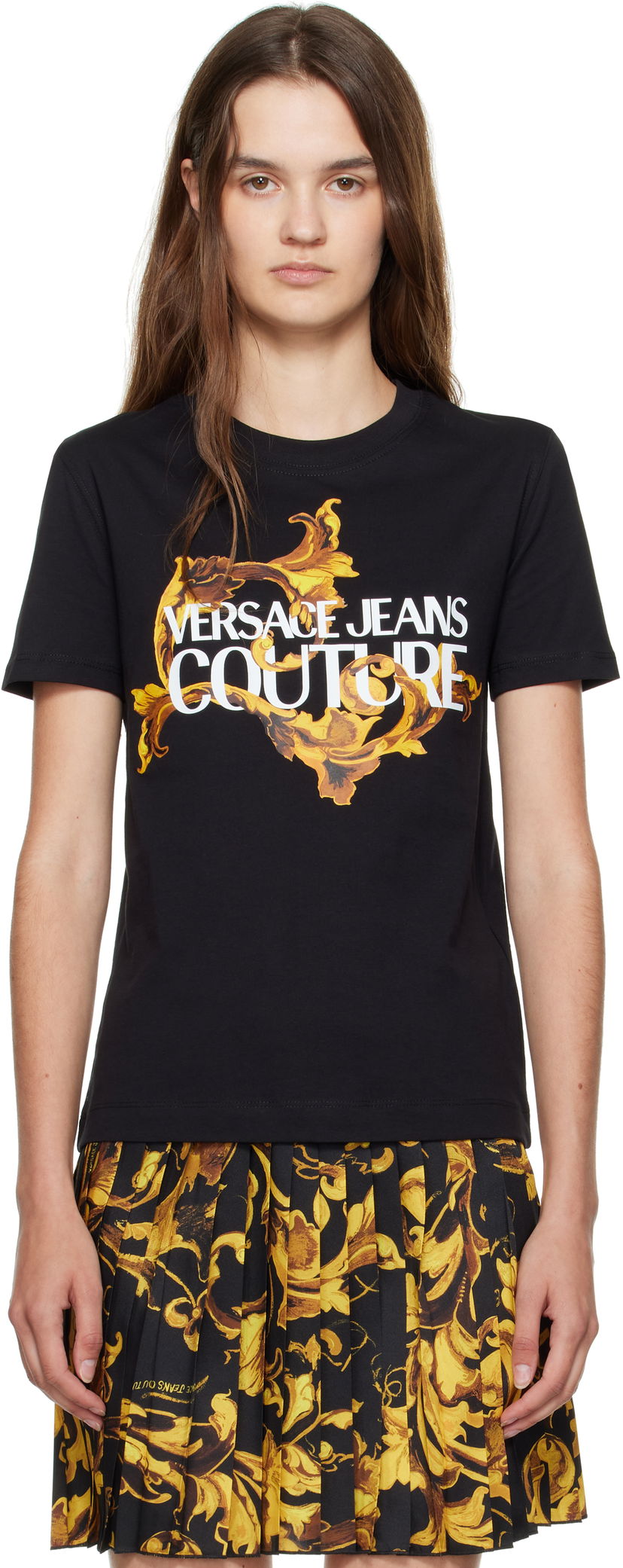 T-paita Versace Versace Jeans Couture Cotton Jersey T-shirt with Baroque Print Musta | E79HAHE06_ECJ00E