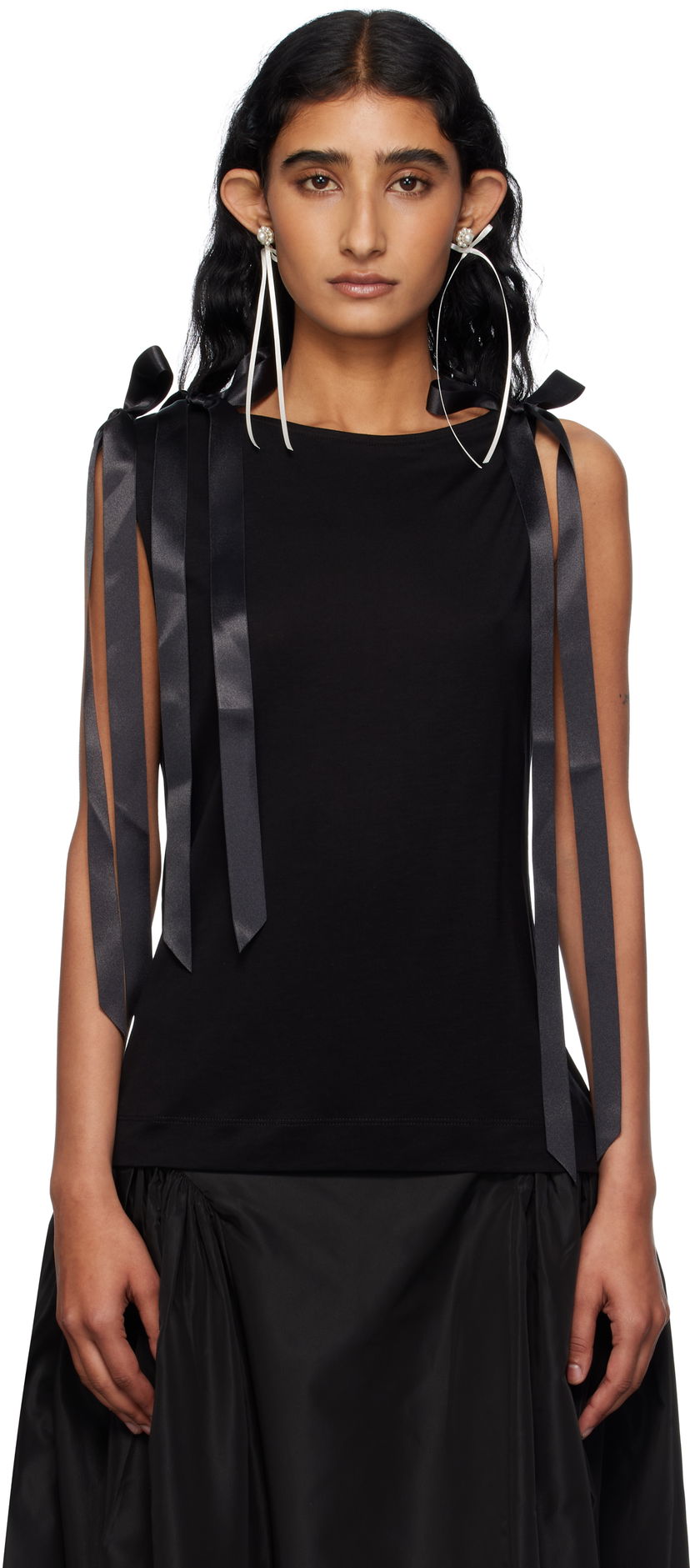 Tankkitoppi Simone Rocha Simone Rocha Bow Ribbon Tail Tank Top Musta | 5366 0571