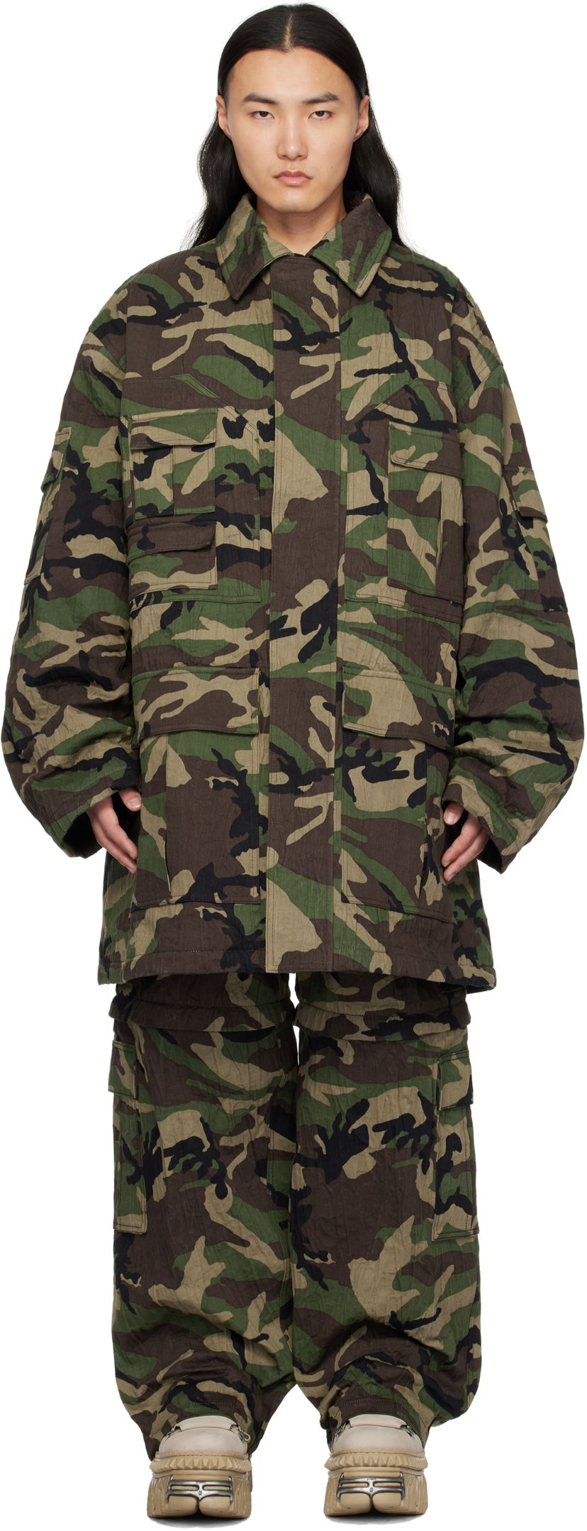 Parka VETEMENTS Vetements Runway Metalized Wrinkled Utility Jacket Vihreä | UA66JA100X