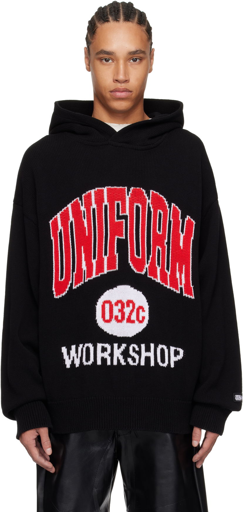 Huppari 032C Lucky Strike Knit Hoodie Musta | S25-URK-0611-000