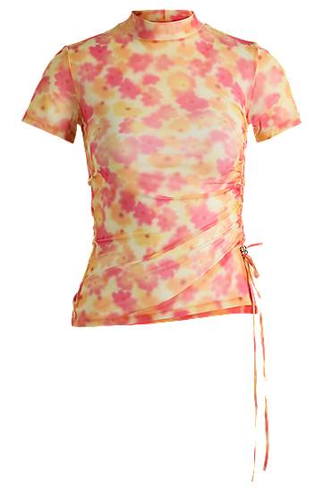 Crop top BOSS Mesh Tie-Dye Top with Gathered Side Vaaleanpunainen | 50537187