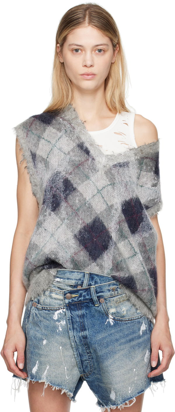 Villapaita R13 R13 Oversized Argyle Vest Harmaa | R13WY244-Y058B