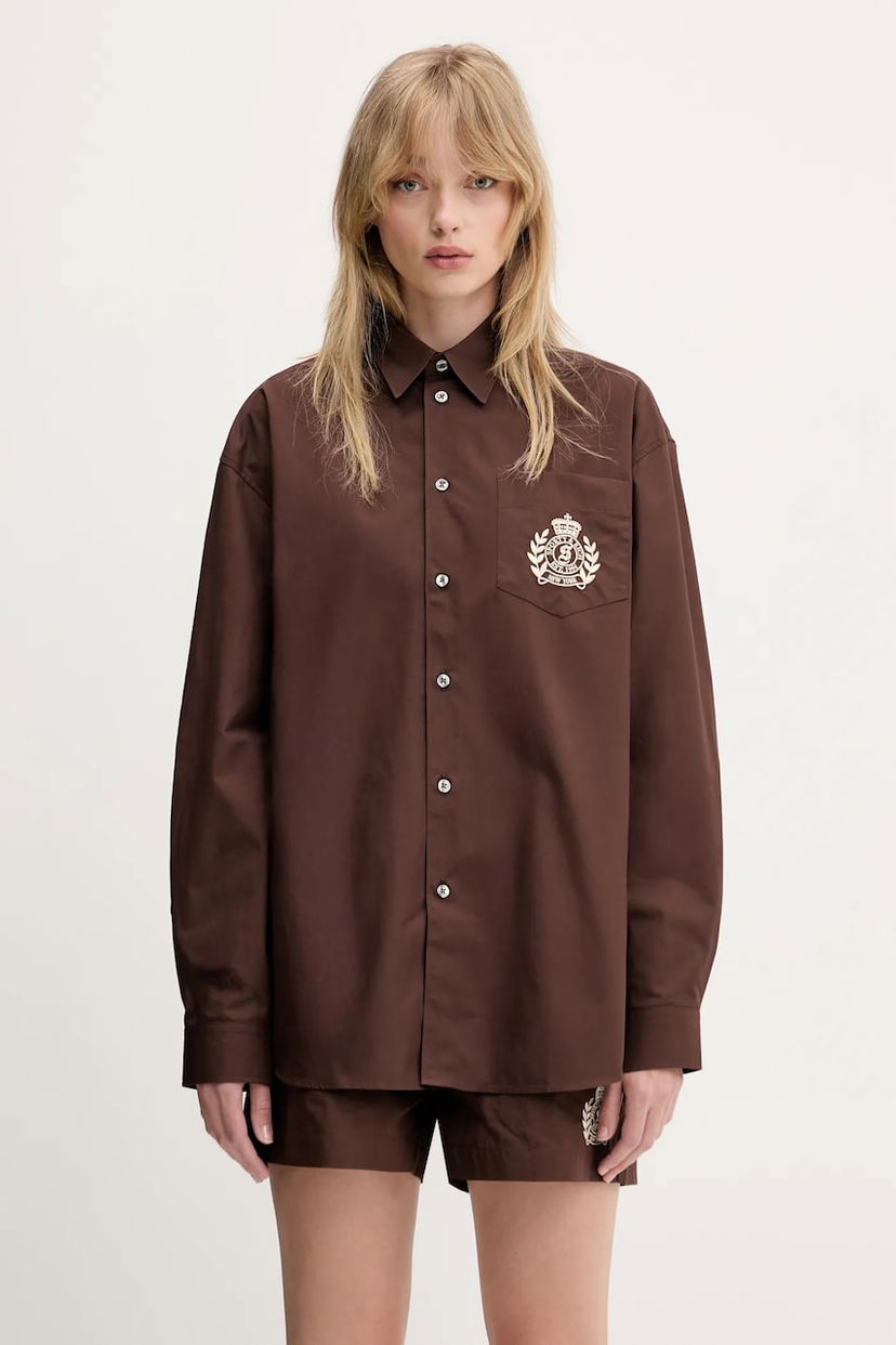 Paita Sporty & Rich Sporty & Rich H&W Crest Oversized Relaxed Fit Shirt Ruskea | SI006612241BR03
