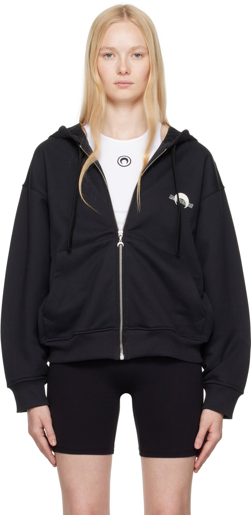 Huppari Marine Serre Marine Serre Moon Logo Fleece Zip-Up Hoodie Musta | UST017B CJER0075