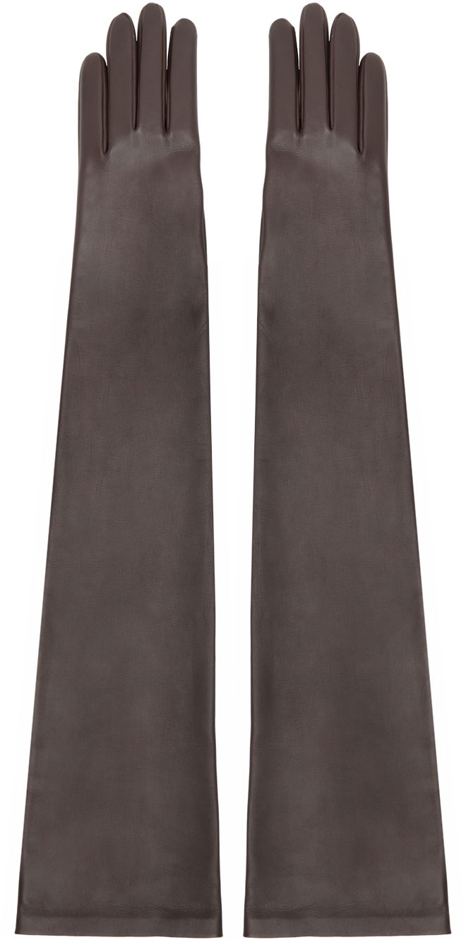 Käsineet The Row Long Leather Gloves Ruskea | 7349-P52