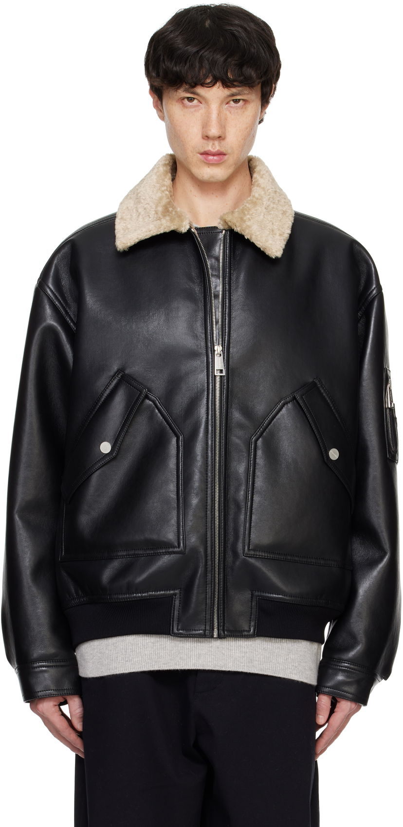 Bomber-takki Nanushka Faux-Leather Bomber Jacket Musta | NM24FWJK02168