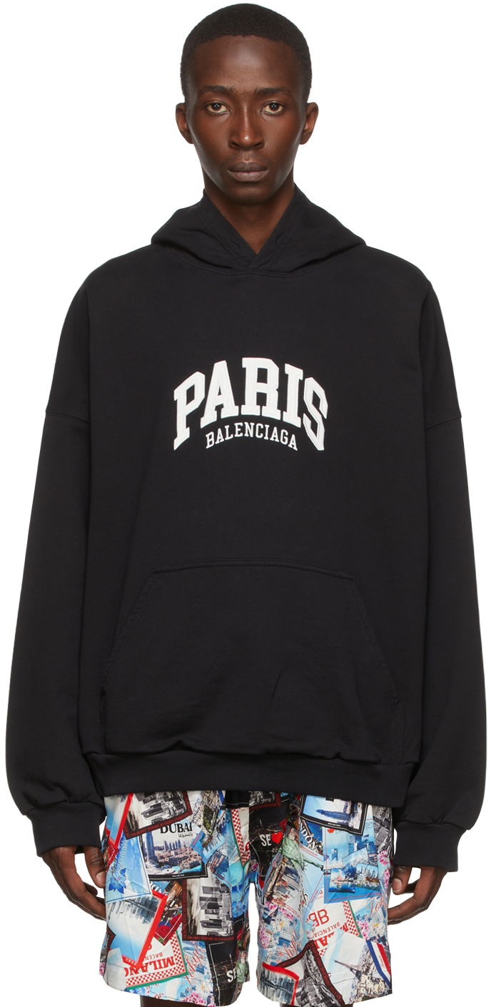 Huppari Balenciaga Paris Logo Cotton Hoodie Musta | 674986-TLVL8-1070