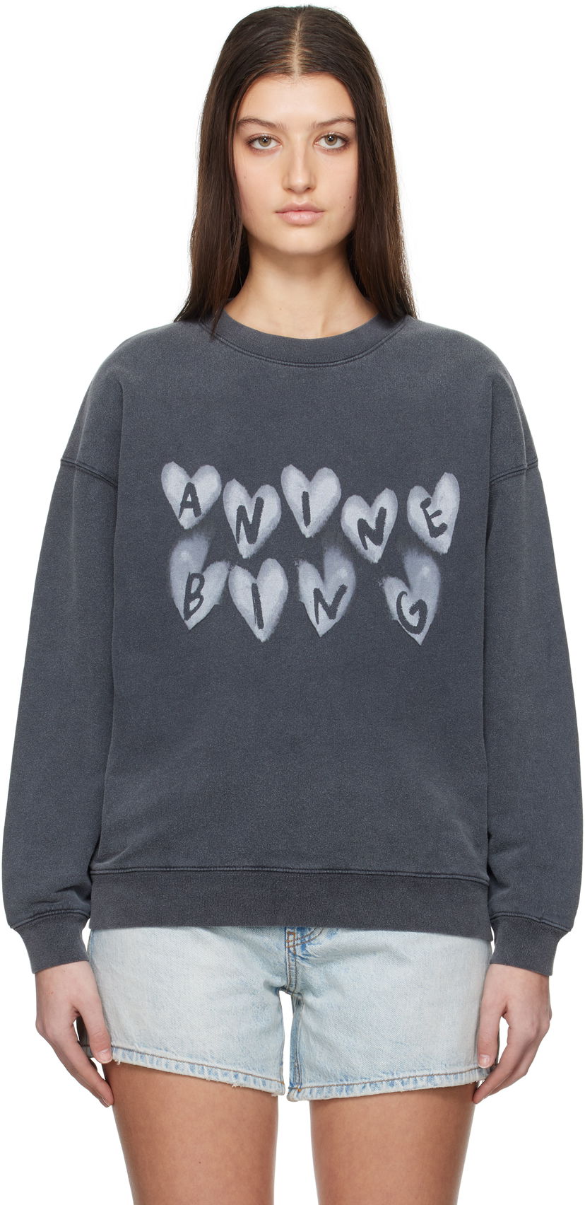 Huppari Anine Bing ANINE BING Spencer Hearts Sweatshirt Harmaa | A-08-10517-WBL1