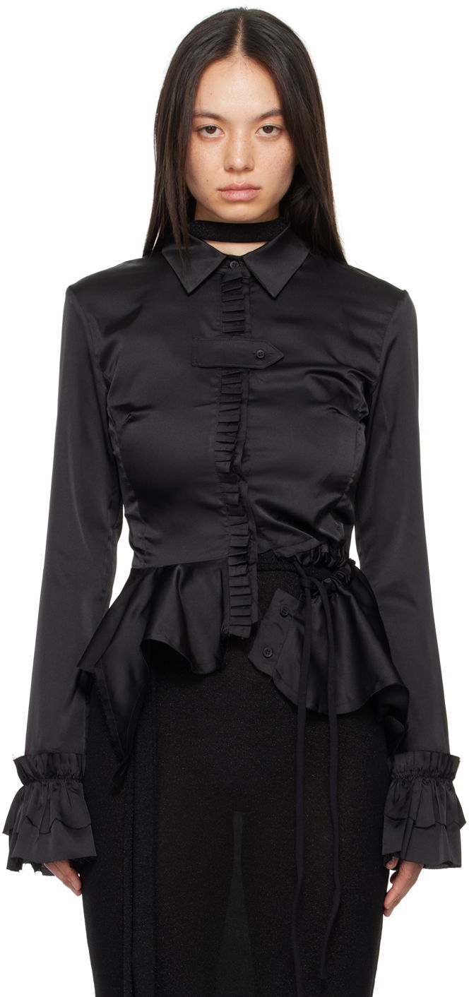 Paita Ottolinger Ottolinger Ruffled Satin Blouse Musta | 1110105921