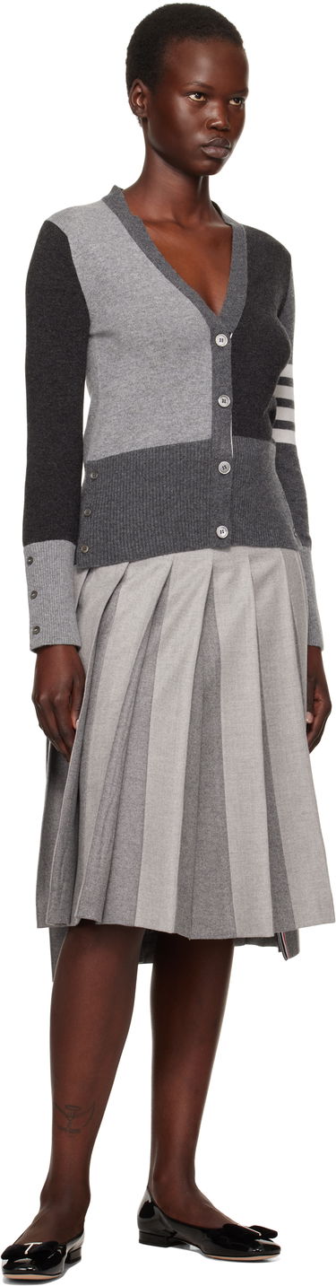 Villapaita Thom Browne Funmix 4-Bar V-Neck Cardigan Harmaa | FKC001F-00011, 3