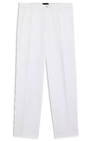 Housut BOSS Relaxed-Fit Cotton Twill Trousers Valkoinen | 50546924