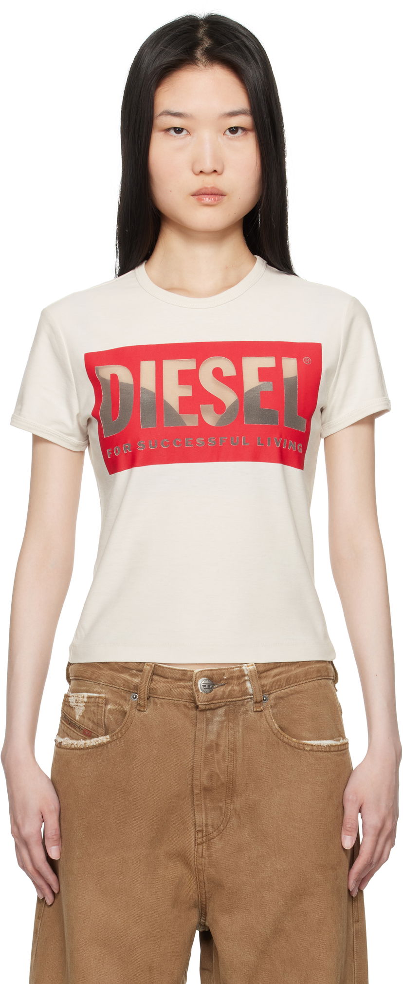 T-paita Diesel T-shirt Slim Fit Graphic Print Valkoinen | A17082 0SHAY