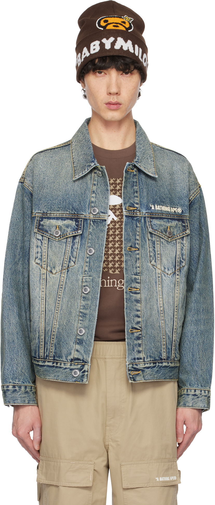 Pipo BAPE Distressed Denim Trucker Jacket Ruskea | 001LJK801308M