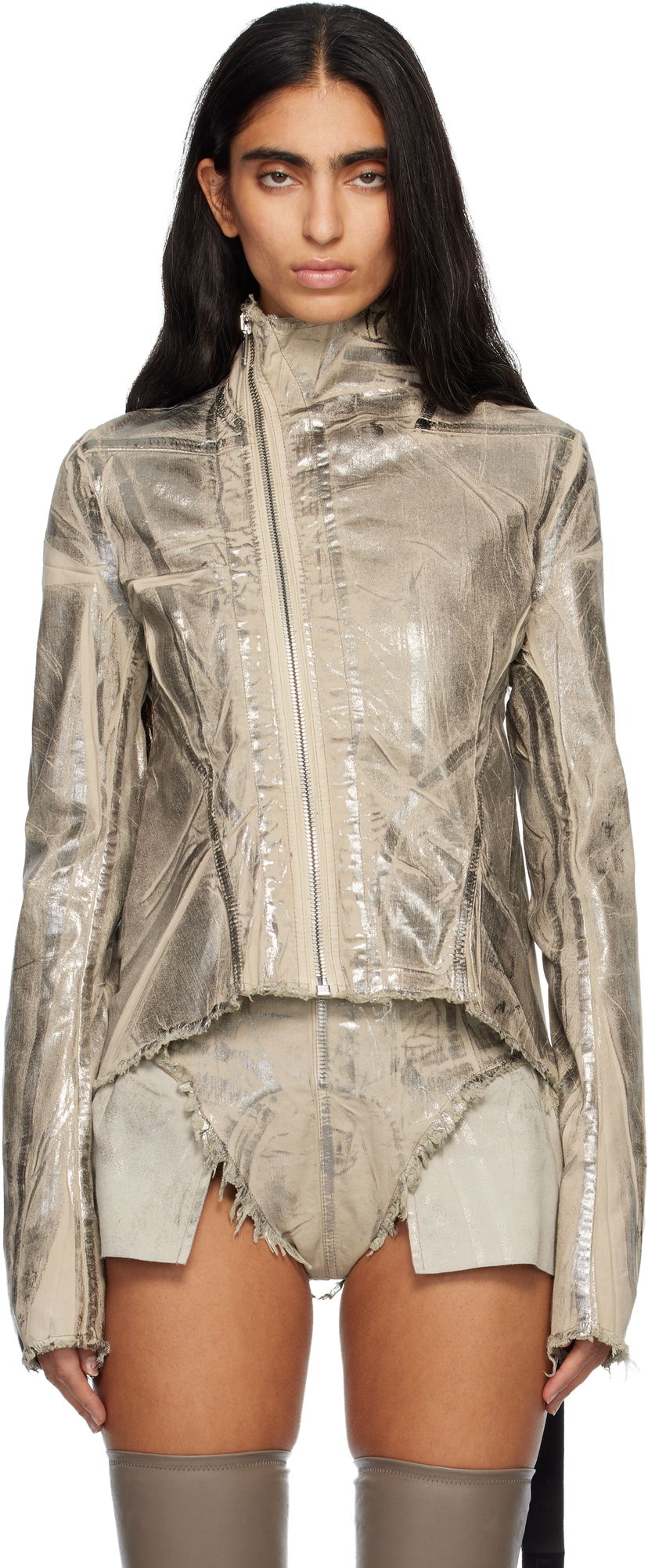Takki Rick Owens Concordians Naska Gary Metallic Crinkled Denim Jacket Metallinen | DS02E7703 SDPF