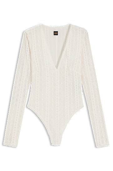 Body BOSS Embroidered V-Neck Bodysuit Valkoinen | 50543555